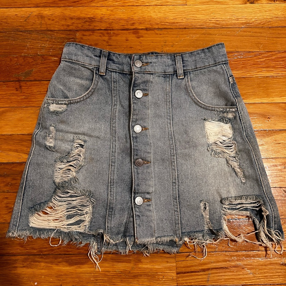 Freepeople Distressed Denim Mini Skirt